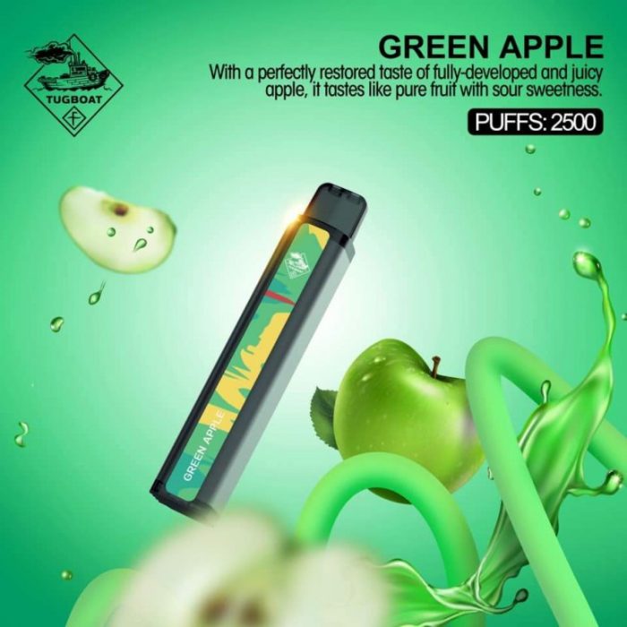 tugboat xxl green apple disposable vape 2500 puffs